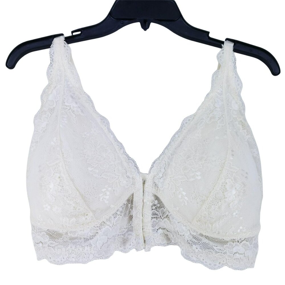 Pure Beauty Front Fasten Floral Lace Bralette Cream Size 2XL